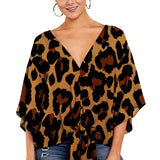 Women's Blouse Half Sleeve Printed Tie Cotton Top Beach Wear Deep V Neck Loose Shirt