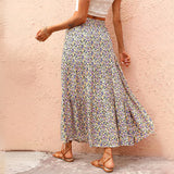 Summer Womens High Waist Boho Floral Print Pleated Maxi Skirt Flowy Swing Beach Long Skirts