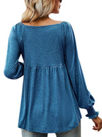 Women Ruched Baggy T-shirt Puff Long Sleeves Tops Loose Casual Tunic Sexy Low V Neck Blouse Swing Ruffle Pullover