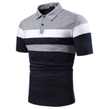 Mens Striped Printed Polo Shirt Short Sleeve Tops Blouse Pullover Blouse Buttons
