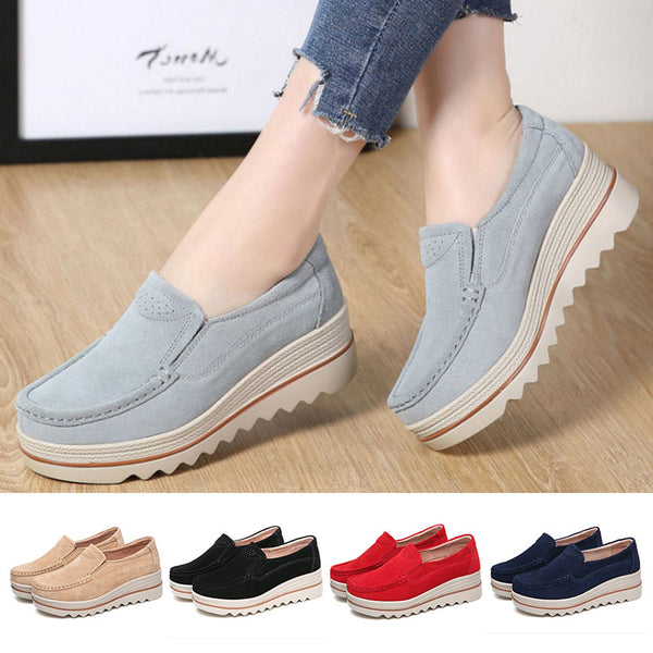 Women Suede Loafers Moccasins Pumps Slip On Wedge Casual Shoes Height Increase