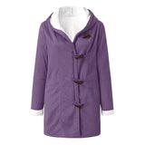 Women's Solid Color Hooded Neck Long Sleeve Fall Winter Hoodie Button-up Pockets