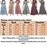 Lumento Women Summer Floral Print Dress Casual Boho Short Sleeve Ruffle Tiered Dress Swing Maxi Dress