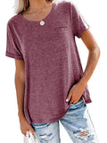 Women's Solid Color Pocket T-Shirt Casual Loose Tops Pullover Blouse Basic Tee