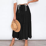 Women Plearws Long Maxi Skirts Tiered Ruffle Swing Skirts Summer Beach Boho Skrit