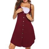 Lumento Pregnant Women Sleepshirt Sleeveless Nightgown Button Down V Neck Pajamas Dress