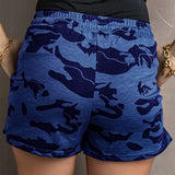Womens Comfy Drawstring Shorts Summer Casual Elastic Waist Camo Print Shorts