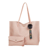 Women PU Leather Tote Shoulder Bag Handbag Satchel Purse With Clutch Bag Pom Pom