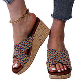 Women Cross Strap Slippers Mules Wedge Anti-Slip Casual Shoes Peep Toe Sandals