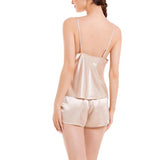 Women's Pajamas Set Solid Color Slings Sleeveless Tops+Shorts Outfits Set Sleep