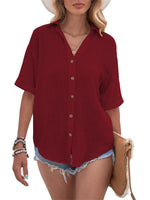 Women Loose Solid Color Tee Shirt Ladies Basic T-shirt Short Sleeve Vacation Roll Casual Blouse