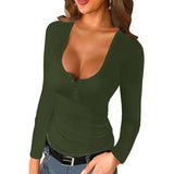 Women's Casual Solid Long Sleeve Top Loose T-Shirt Blouse Pullover Tunic Buttons