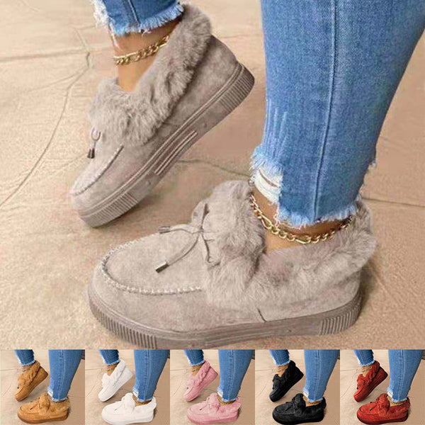 Women's Bowknot Loafers Moccasins Plush Lined WARM Slip On Casual Shoes