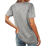 Women Loose Solid Color Ruched Tunic Short Sleeve Stripe T Shirts