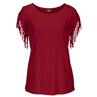 Plus Size Women Summer Short Sleeve Tassel Casual Tops Blouses Solid T-Shirt Bodycon Scoop Neck Shirt