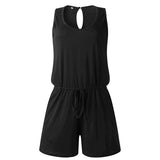 Women's Solid Sleeveless Belted Short Jumpsuit Playsuit Loungewear Short Pants