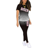 Women Gradient Color Pajamas Set Short Sleeve Tops Leggings Homewear Loungewear