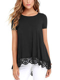 Women's Lace Splicing R Shirts Crew Neck Short Sleeve Pullover Tops T-Shirt Blouse Tunic