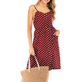 Women Backless Spaghetti Strap Dress Floral Print Pocket Summer Sexy Beach Dress