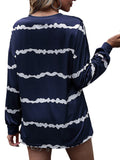 Lumento Womens Stripe Henley V Neck T-Shirt Casual Long Sleeve Blouse Tunic Top Tee
