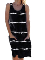 Women Striped Beach Slip Skirt Knee Length Sleeveless Round Neck Dress Plus Size