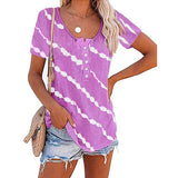 Stripe Tunic Tops for Women Summer Button Up Short Sleeve Tie-dye T-Shirt Blouse