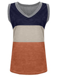 Women Color Block Tank Tops Sleeveless V Neck Summer Casual Tee Shirt Loose Tees