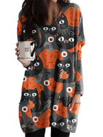 Casual Sweatshirt for Women Halloween Shirts Long Sleeve Black Cat Shirt Baggy Loose Fit Pullovers with Pockets Pumpkin Print 2 M