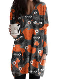 Casual Sweatshirt for Women Halloween Shirts Long Sleeve Black Cat Shirt Baggy Loose Fit Pullovers with Pockets Pumpkin Print 2 M