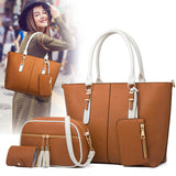 4Pcs Women Leather Handbag Tote Crossbody Shoulder Bag Card Holder Small Pouch