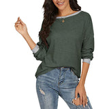 Women's Solid Scoop Neck T-shirt Autumn Long Sleeve Blouse Pullover Casual Tops