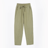 Ladies Cotton Elastic Waisted Pants Women Tapered Trousers Pockets Summer Solid Color Casual Bottom
