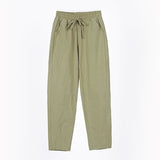 Ladies Cotton Elastic Waisted Pants Women Tapered Trousers Pockets Summer Solid Color Casual Bottom