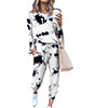 Womens Tie-Dye Pajamas Set Loungewear Homewear Long Sleeve Tops + Pants Trousers