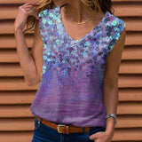 Womens Plus Size Party Sleeveless Floral Tank Tops Loose V-Neck Tank Blouse