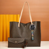 Women PU Leather Tote Shoulder Bag Handbag Satchel Purse With Clutch Bag Pom Pom