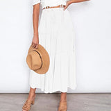 Women Plearws Long Maxi Skirts Tiered Ruffle Swing Skirts Summer Beach Boho Skrit