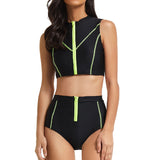 Women 2 Piece Tankini Swimming Suit With High Waist Boyshorts Zipper Front Beachwear Bathing Suit Swimwear