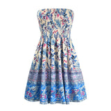 Sleeveless Strapless Off Shoulder A-line Dress Swing Hem Loose Fit Floral Printed T Shirt Dresses