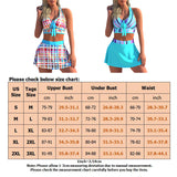 Women Sexy Swimwear V Neck Sleeveless Skirt Set Bow Tie Casual Bathing Suit High Waist Backless Swimdress Ruffle Hem Holiday Summer