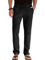 Men Summer Casual Elastic Waist Pants Straight Leg Fitted Trousers Solid Color Yoga Loungewear with Pockets