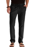 Men Summer Casual Elastic Waist Pants Straight Leg Fitted Trousers Solid Color Yoga Loungewear with Pockets
