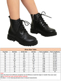 Ferndule Girls Waterproof Outdoor Lace-Up Combat Boots with Side Zipper for Kids Black 8C