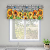 2 Piece Sunflower Printed Short Window Curtain Slot Top Cafe Tier Rod Pocket Kitchen Scarf Bathroom Valance