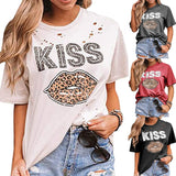 Women Distressed Hole Shirt Short Sleeve Round Neck T Shirt Blouse