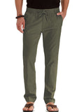 Men Summer Casual Elastic Waist Pants Straight Leg Fitted Trousers Solid Color Yoga Loungewear with Pockets