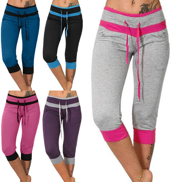 Womens Ladies Yoga Capri Pants Splicing Slim Fit Flared High Waist Fitness Gym