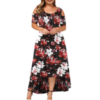 Lumento Plus Size Women Dress Sexy Cold Shoulder Floral Print Long Dress Party Beach Dress