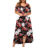 Lumento Plus Size Women Dress Sexy Cold Shoulder Floral Print Long Dress Party Beach Dress