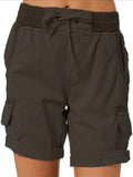 Women's Cotton Linen Wide Leg Cargo Shorts Casual Multi Pockets Loose Fit Shorts
